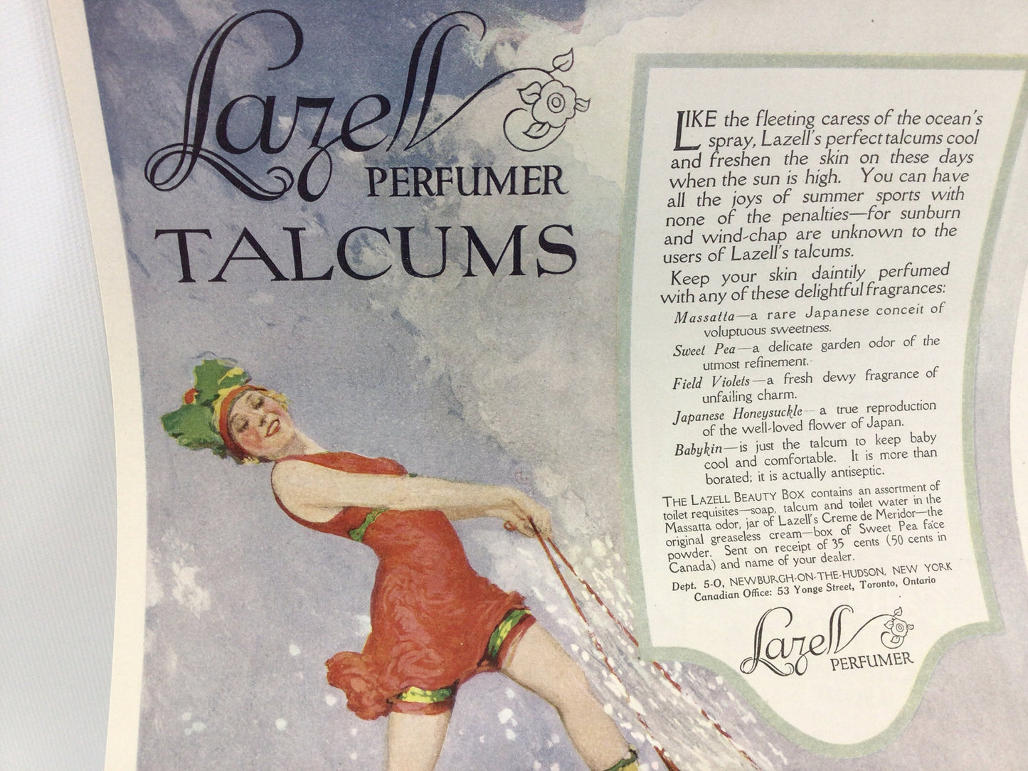 Double Sided 10 x 15 Magazine Ad Antique Advertising Ephemera Lazell Talcums and Adams Chewing Gum