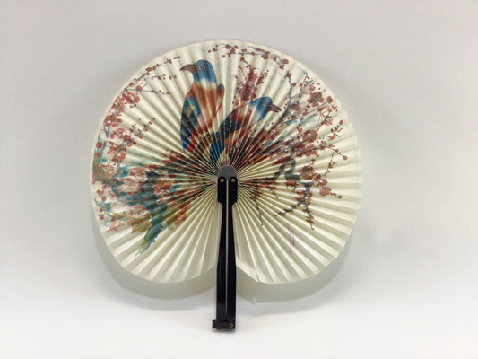 Paper Folding Fan 10" Diameter Jasmine and Birds Motif Vintage Made in ROC Kitschy Home Decor