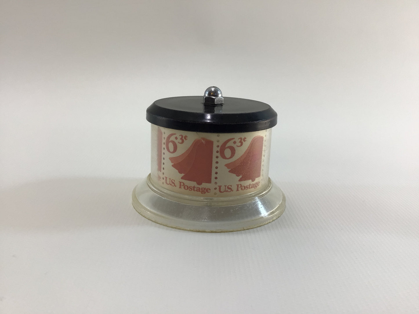 Black Jewel Vintage Stamp Dispenser with Roll of 6.3 Cent Postage Stamps Issued 1974