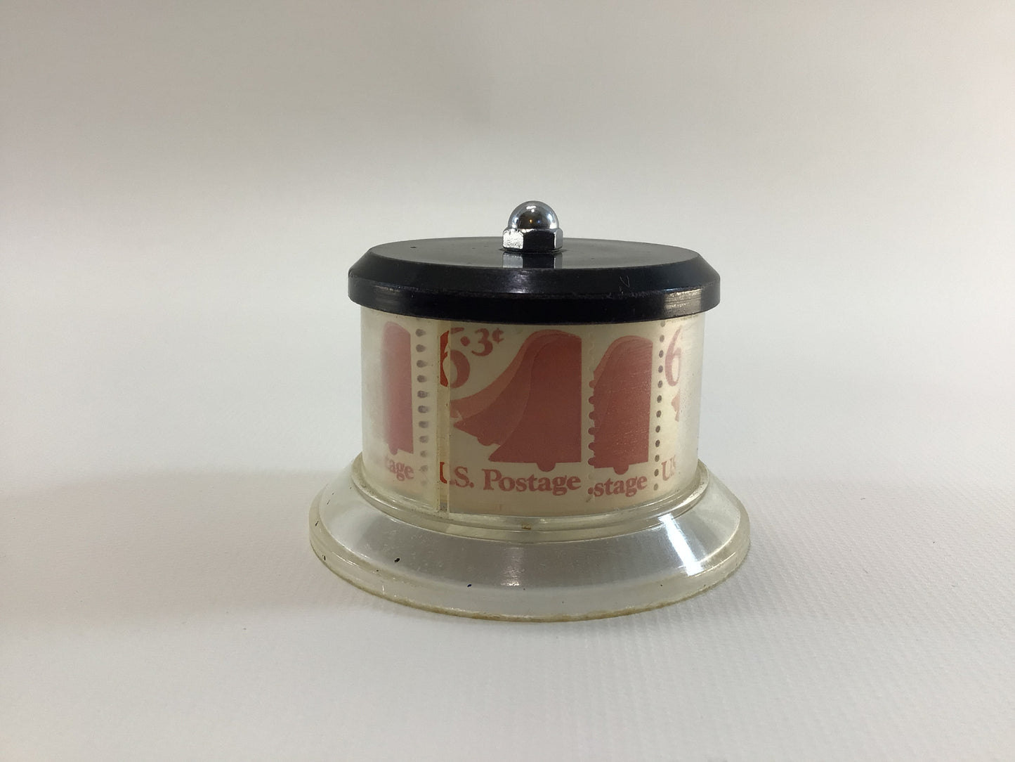 Black Jewel Vintage Stamp Dispenser with Roll of 6.3 Cent Postage Stamps Issued 1974