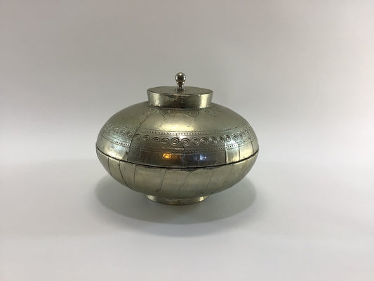 Hammered Tin Decorative Lidded Wooden Bowl Vintage Quality Made in India Home Decor