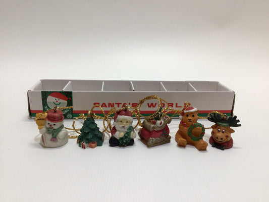 Santa's World Miniature Tree Ornaments Set of 6 Vintage Kitschy Christmas Holiday Decor