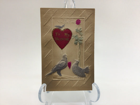 Valentines Day Postcard Embossed Antique Ephemera To My Valentine Applique Fabric Heart