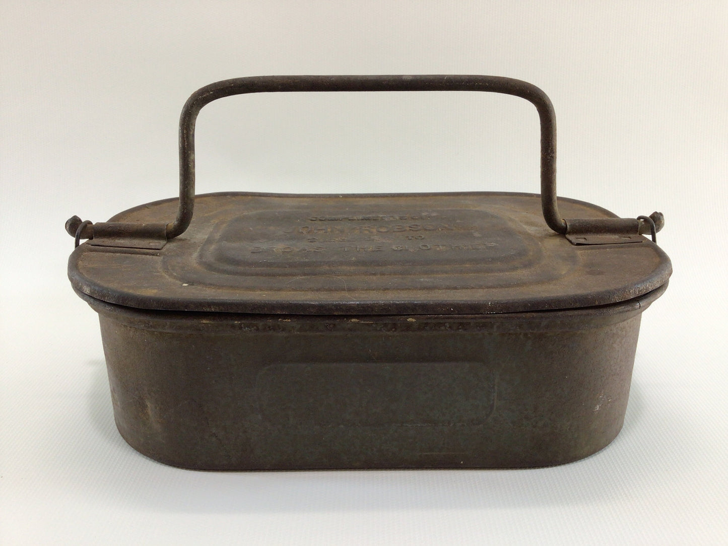 Antique Coal Miner's Lunchbox Food Container with Bail Handle Rustic Primitive Home Decor Compliments of John Robson