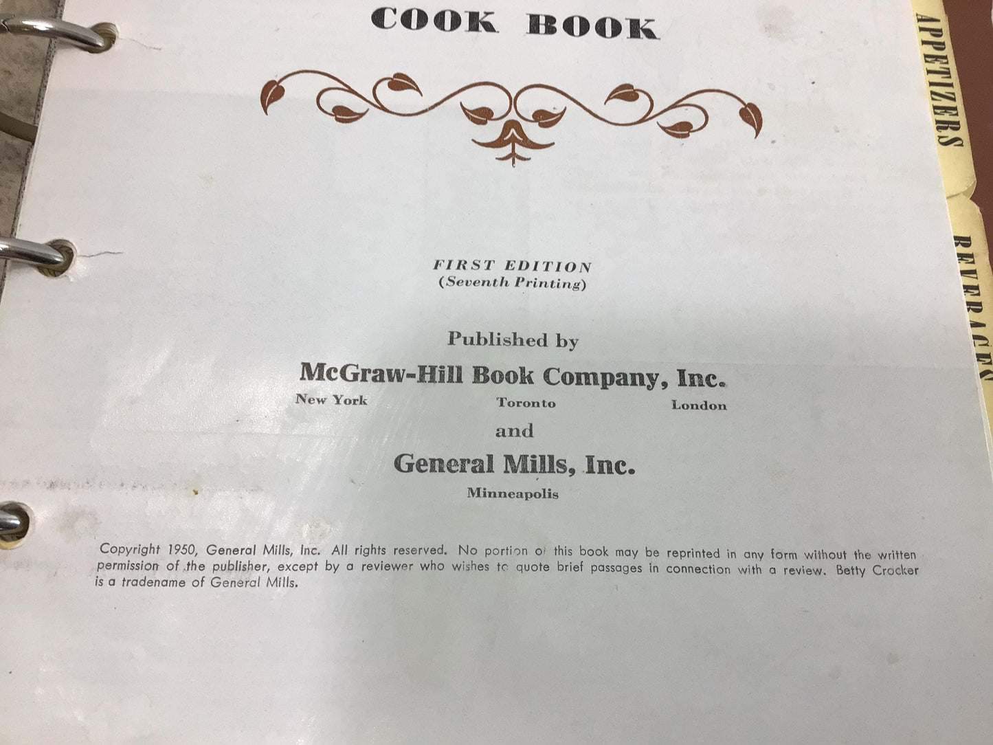 Betty Crocker's Picture Cook Book Copyright 1950 1st Edition 7th Printing Ring Binder Vintage Cookbook