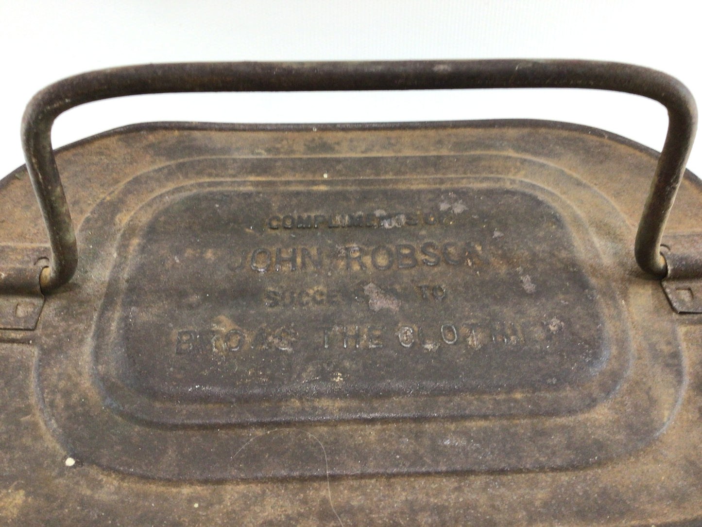 Antique Coal Miner's Lunchbox Food Container with Bail Handle Rustic Primitive Home Decor Compliments of John Robson