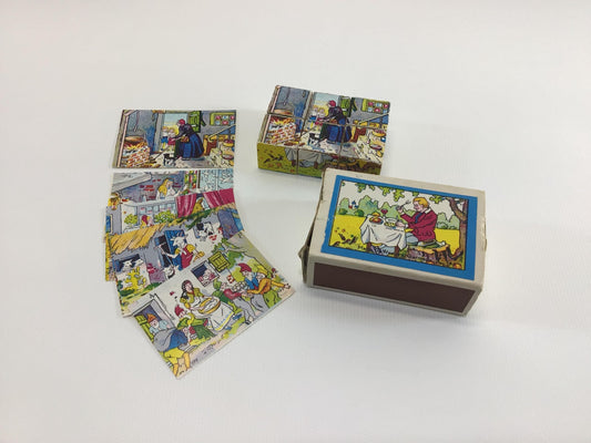 Fairy Tale Matchbox Picture Puzzle Blocks Vintage Dime Store Toy Made in Western Germany