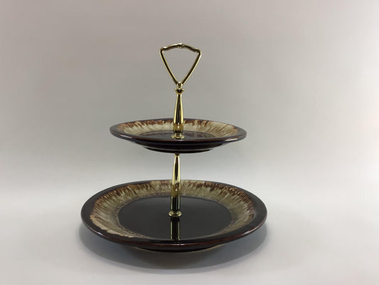 Tidbit Tray 2 Tier Pfaltzgraff Brown Stoneware Snack Server Vintage Dining Party Entertaining Home Decor