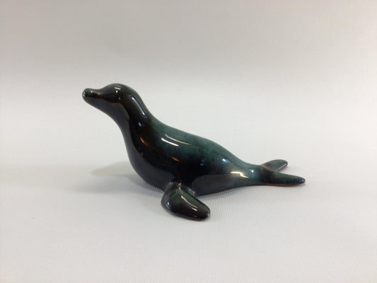 Seal Figurine 6" Green Drip Glaze Vintage Redware Pottery Home Decor