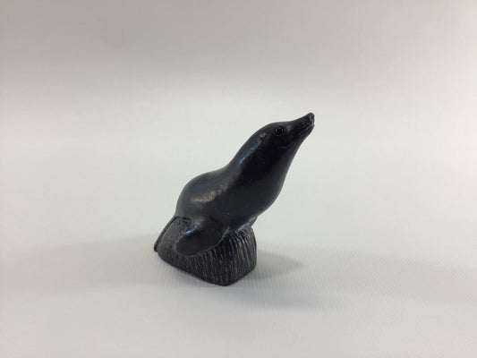 Seal Figurine WE Wolf 3" Black Carved Soapstone Vintage Home Decor