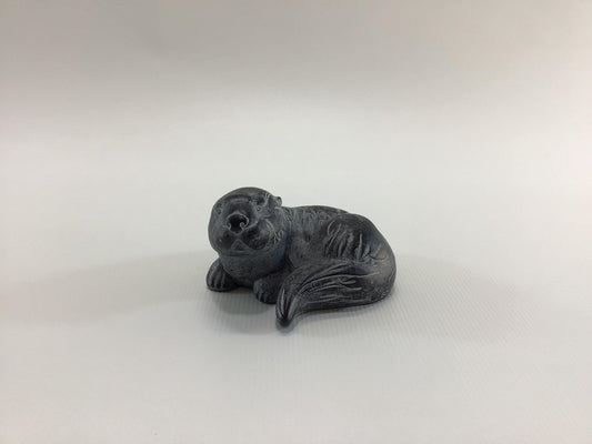 Otter Figurine BOMA 3" Black Carved Soapstone Vintage Home Decor