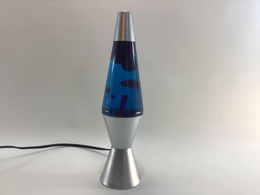 Retro Lava Lamp Magenta Blue Accent Light Brush Aluminum Base Mod Kitschy Vintage Home Decor