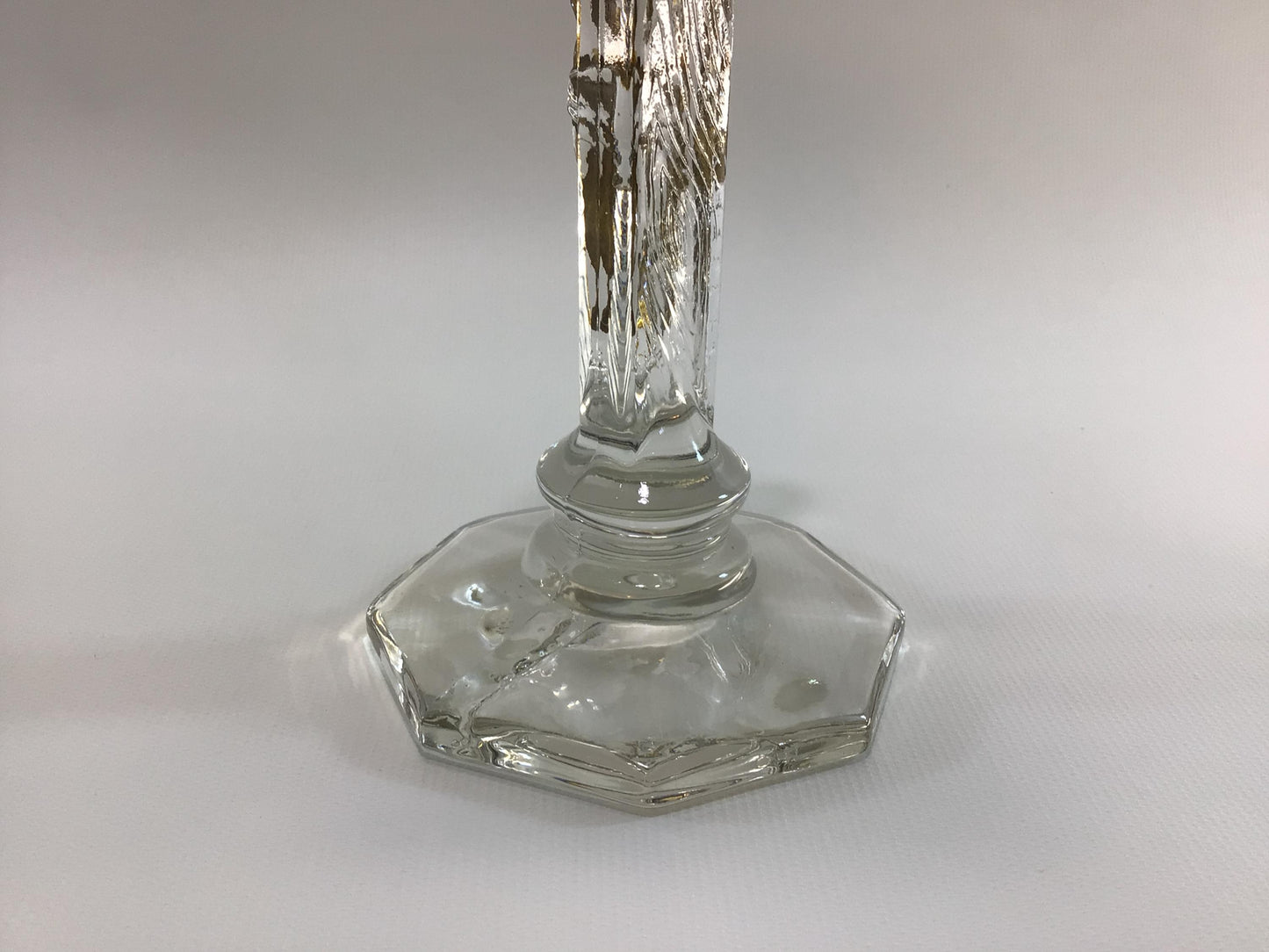 Catholic Last Rites Altar Crucifix Vintage Clear Glass and Gold Gilt Tapered Candlestick Holder