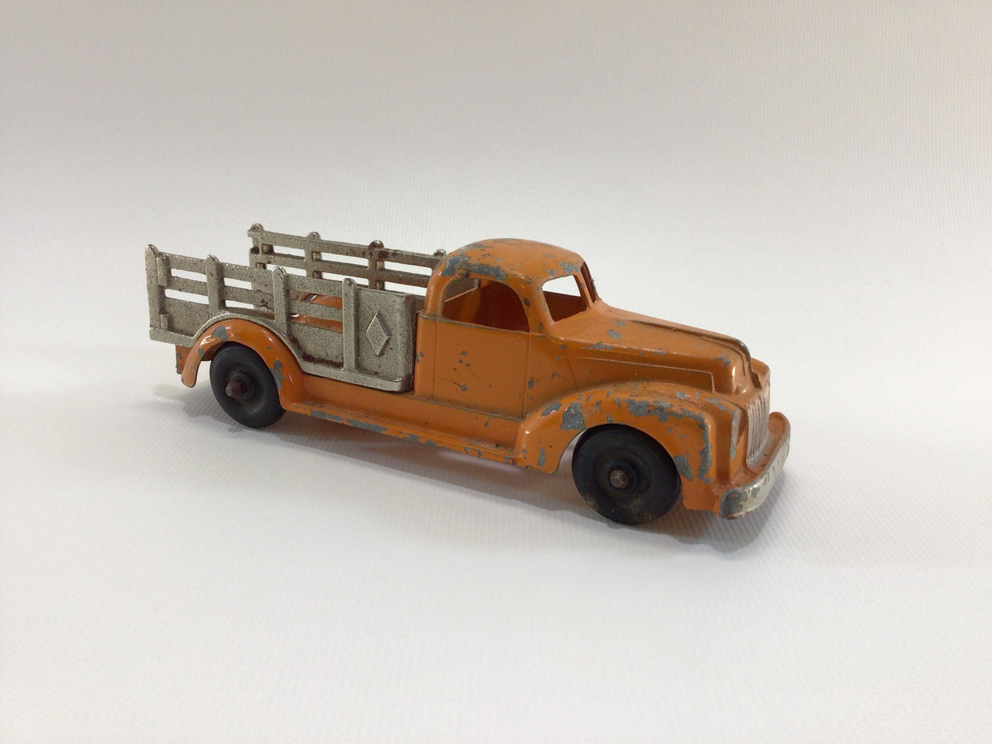 Orange Stake Truck Vintage Hubley Kiddie Toy 460 Toy Utility Vehicle Cast Iron and Black Rubber Wheels