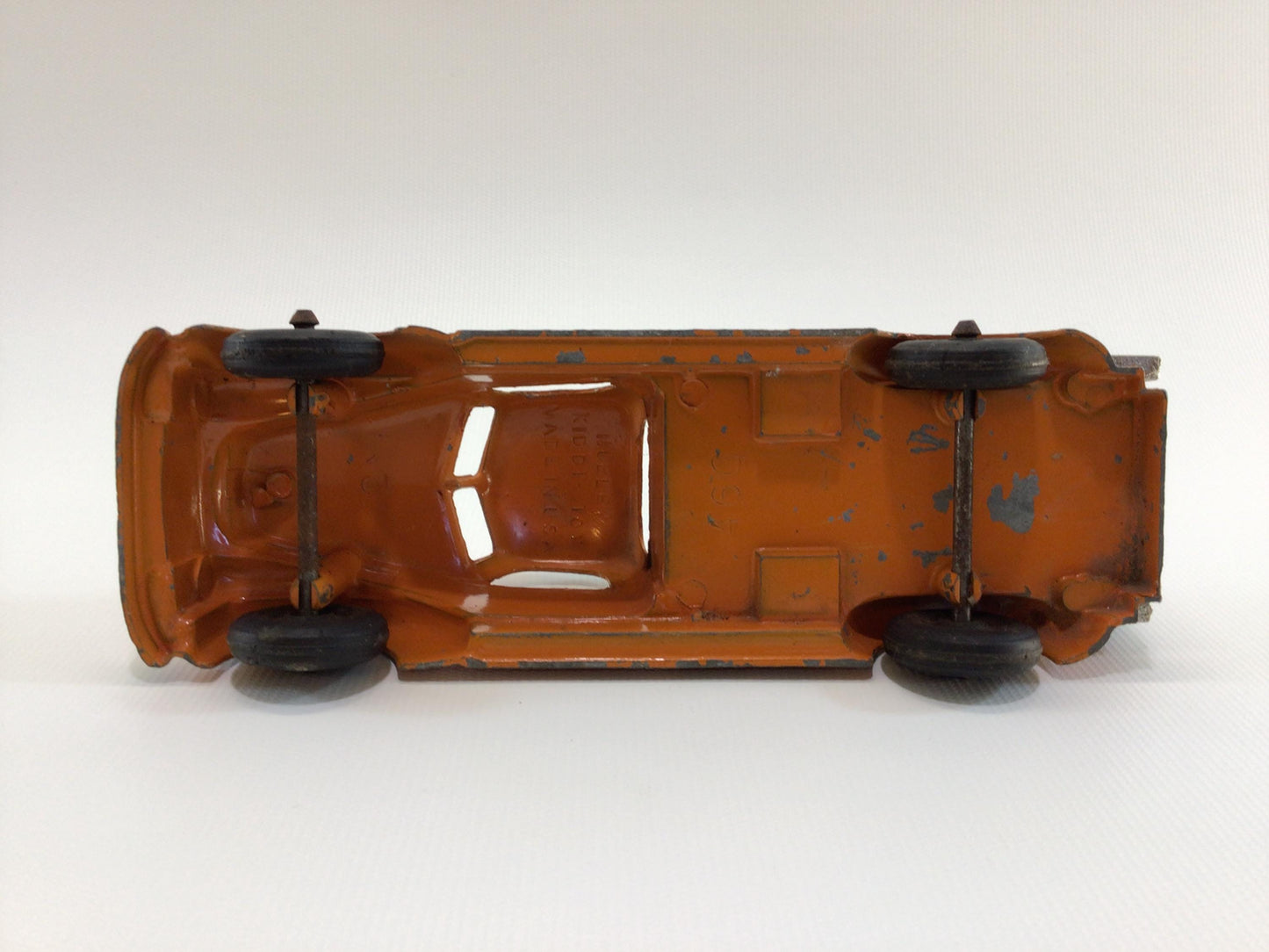 Orange Stake Truck Vintage Hubley Kiddie Toy 460 Toy Utility Vehicle Cast Iron and Black Rubber Wheels