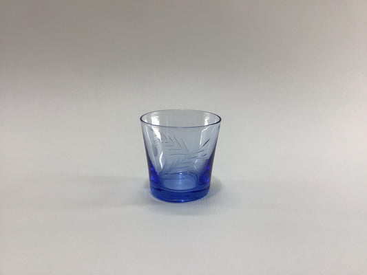 Antique Shot Glass Etched Blue Glass Collectible Barware