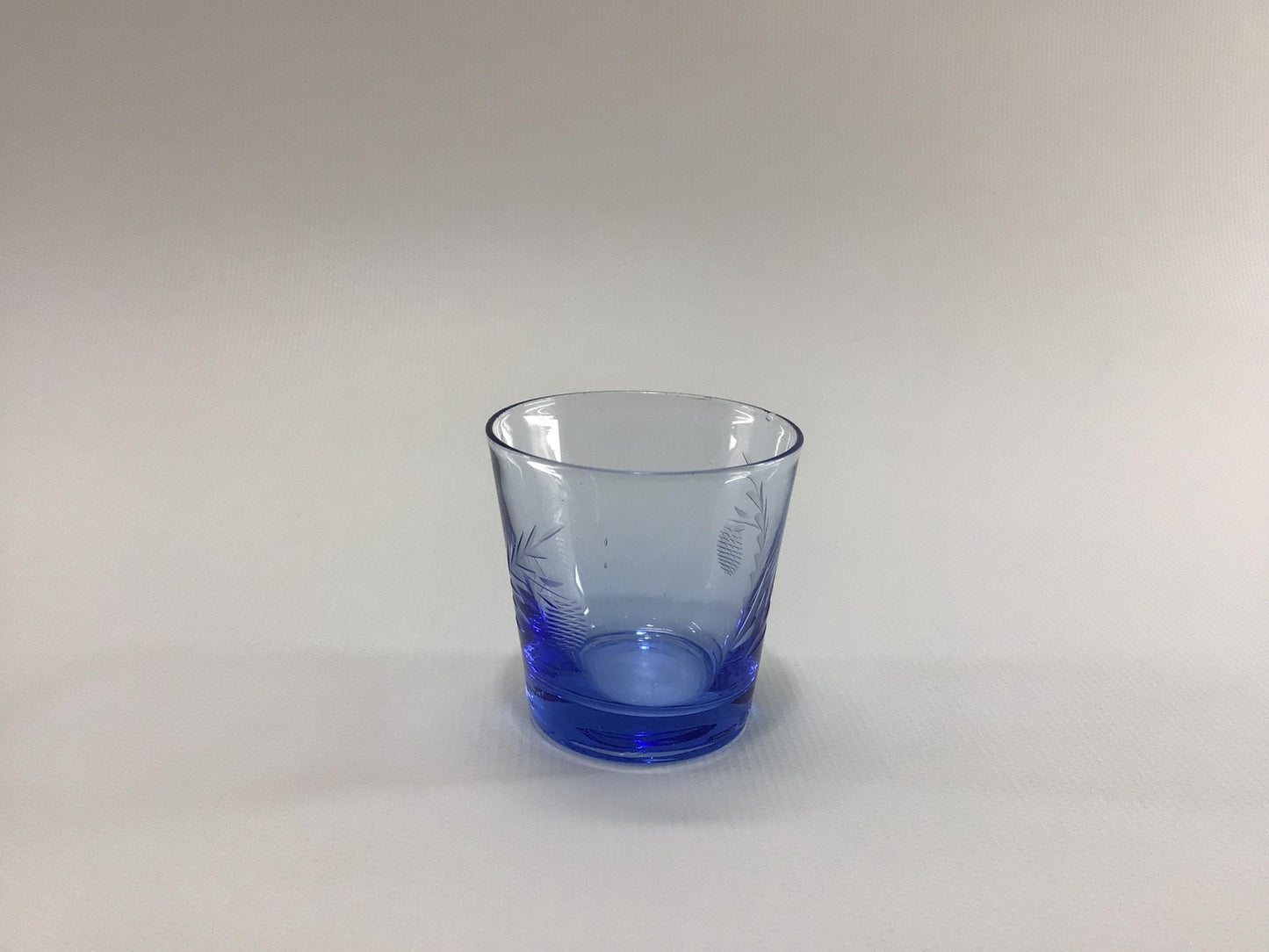 Antique Shot Glass Etched Blue Glass Collectible Barware