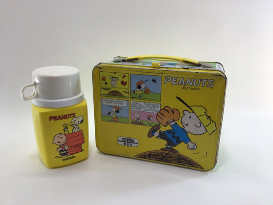 Peanuts Thermos Lunch Box Vintage 1980s Tin Litho Graphics