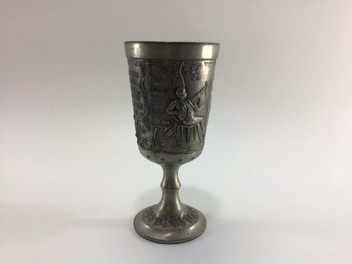 Pewter Goblet Vintage Made in Germany Frieling Zinn Olde Tavern Relief Design