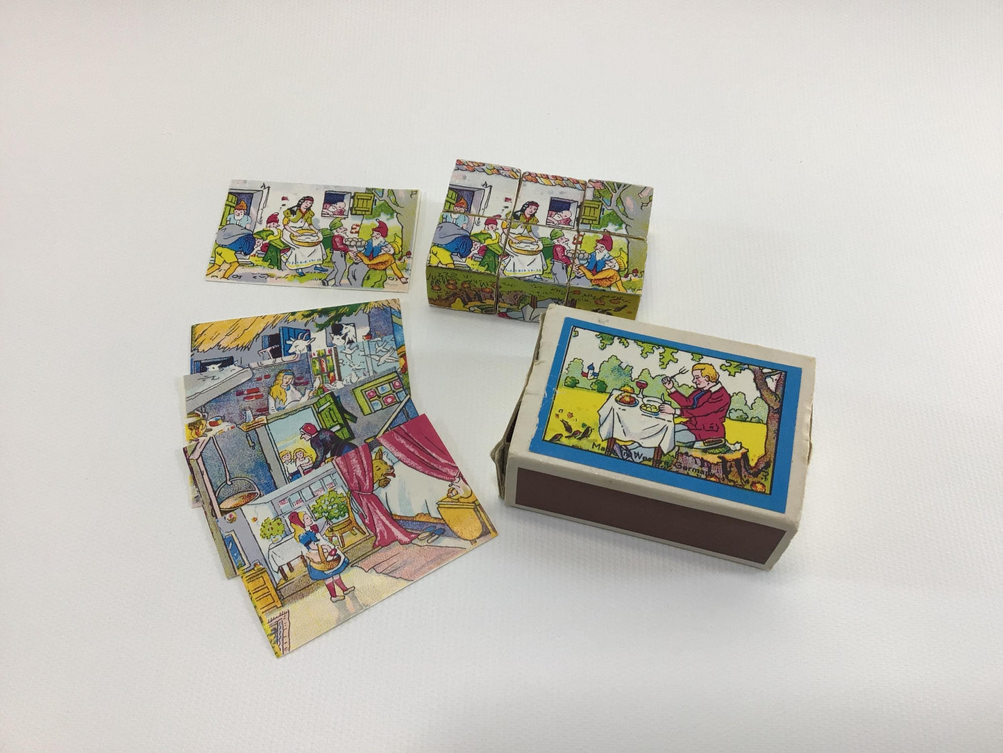 Fairy Tale Matchbox Picture Puzzle Blocks Vintage Dime Store Toy Made in Western Germany