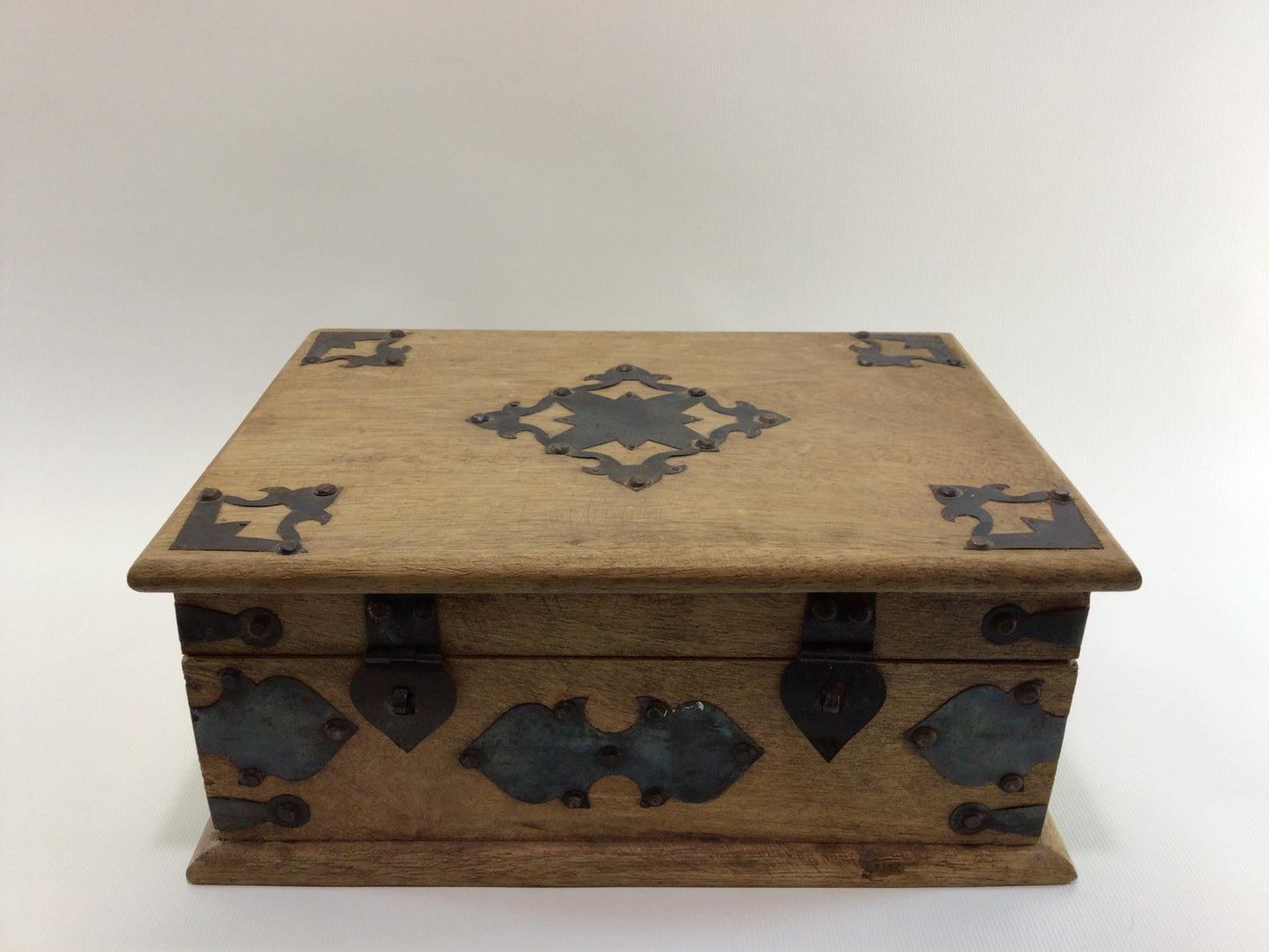 Folk Art Hardwood Tea / Treasure Chest Vintage Handmade 11" Lock Box Storage Container