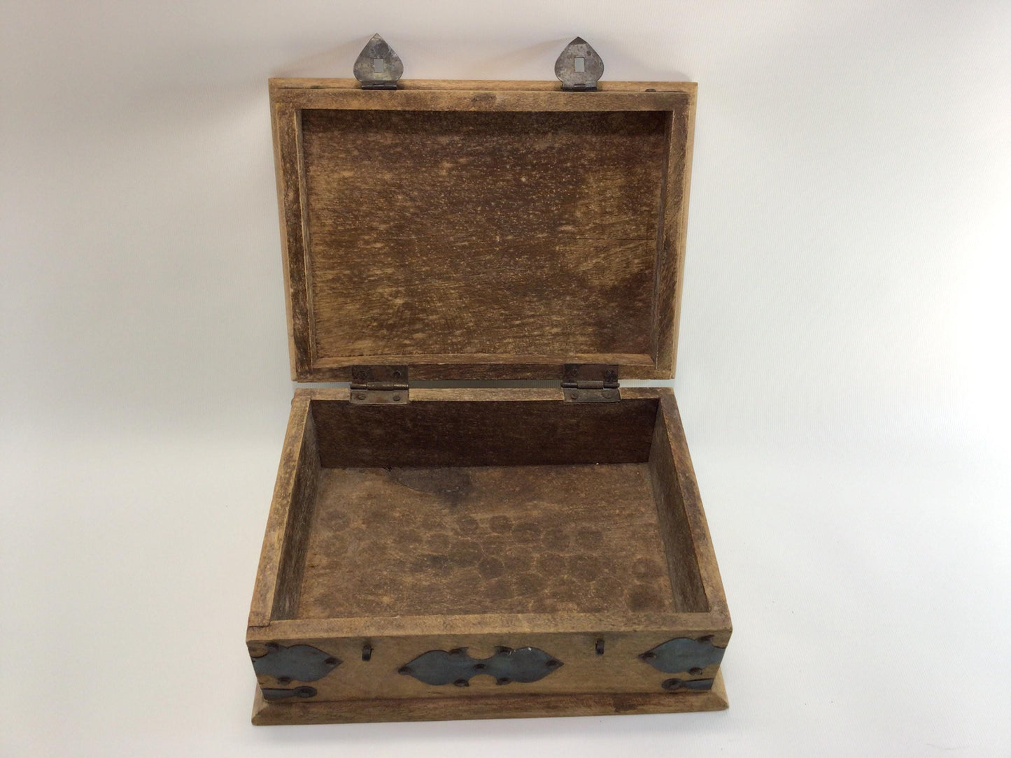 Folk Art Hardwood Tea / Treasure Chest Vintage Handmade 11" Lock Box Storage Container