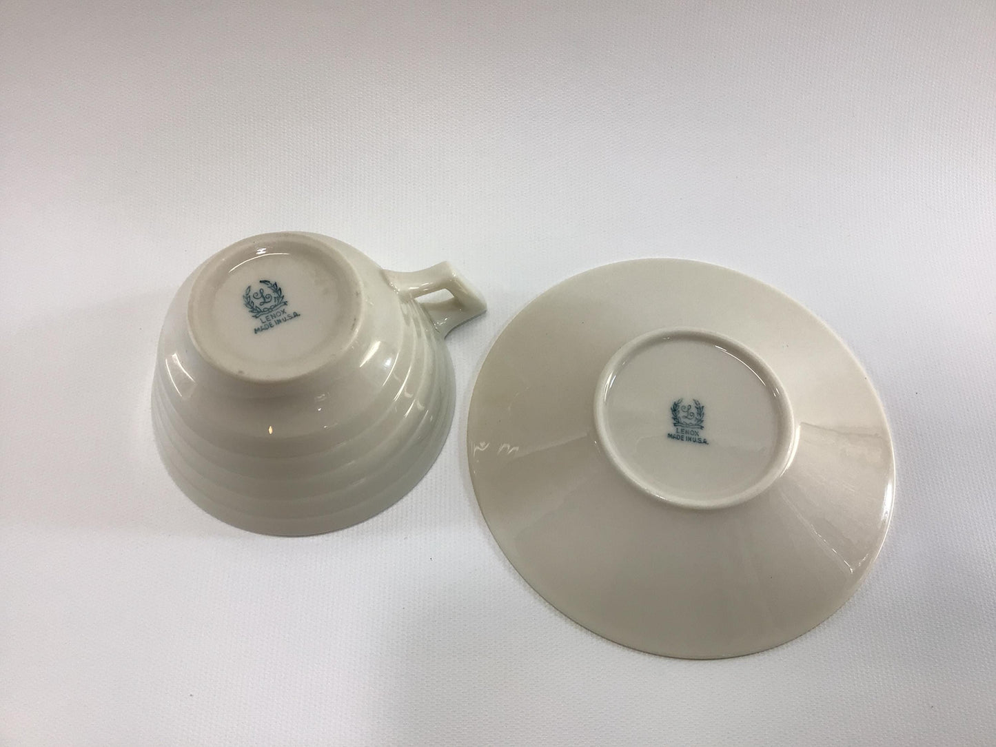 Lenox Terrace White China Flat Cup and Saucer Art Deco Era Dining Service Replacement Pieces