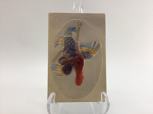 Antique Thanksgiving Novelty Postcard Embossed Airbrush Gold Gilt Hanging Wild Game Turkey