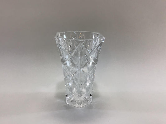 Lead Crystal Vase 5" Six Sided Marquis Pattern Elegant Glass Vintage Home Decor