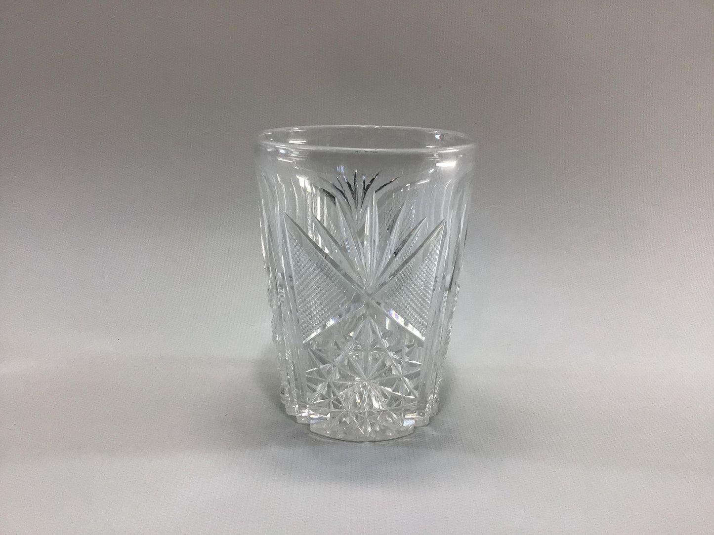 Water Glass 8 fl oz Antique Cut Clear Crystal Starburst Hatch and Tooth Design