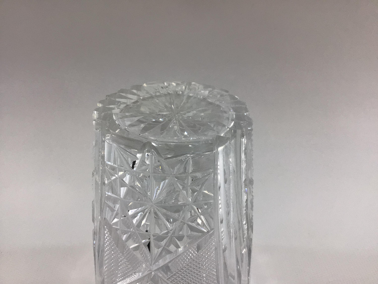 Water Glass 8 fl oz Antique Cut Clear Crystal Starburst Hatch and Tooth Design