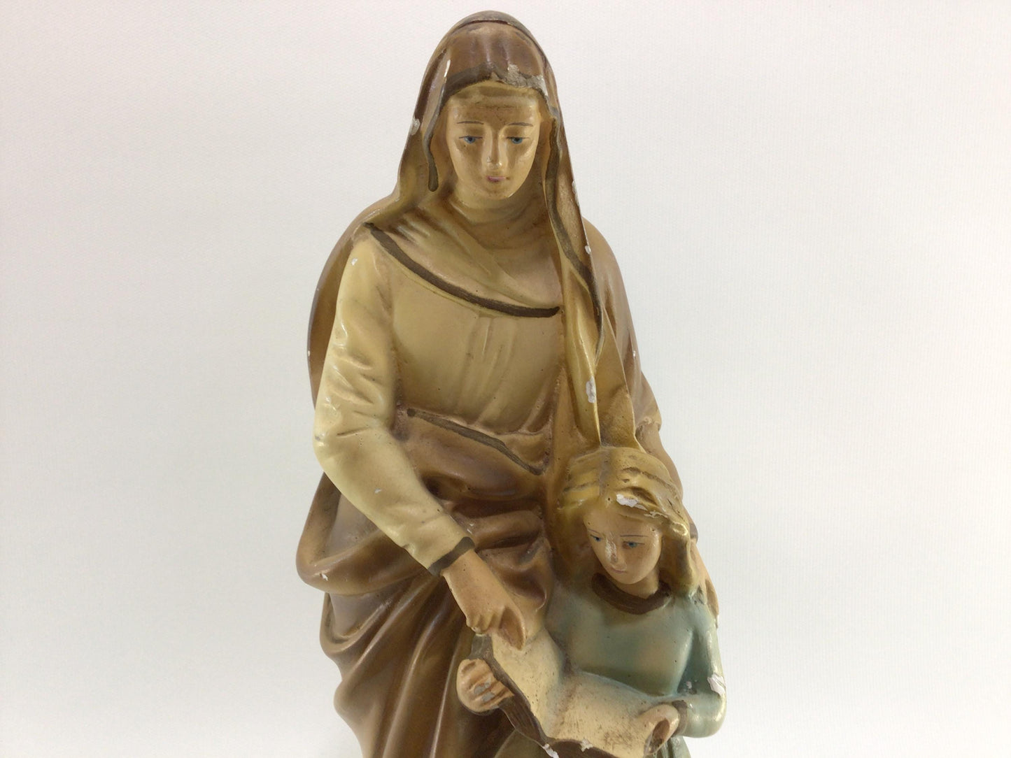 Saint Anne Shrine 13" Chalkware Figurine 909 Mid Century Religious Home Decor Catholic Altar Collectible