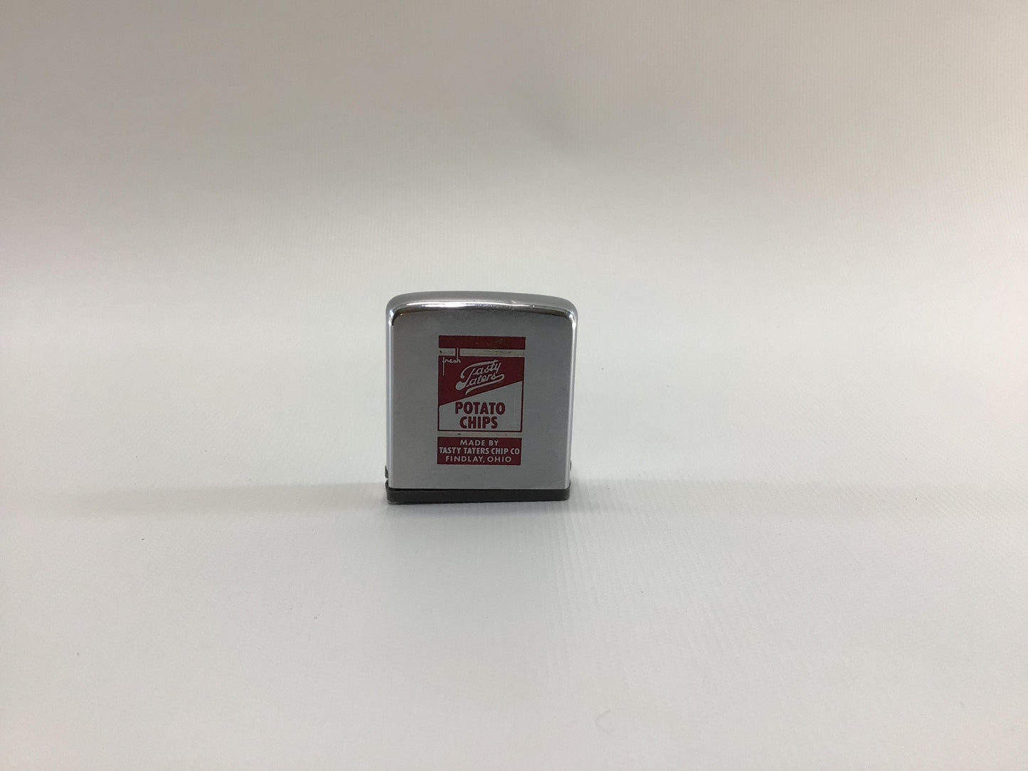 Zippo Vintage Advertising 6 ft Tape Measure Brush Chrome and Red Tasty Taters Potato Chips Findlay Ohio