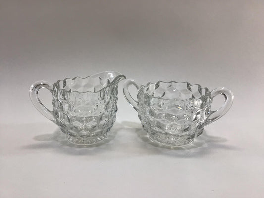 Sugar and Creamer Clear Indiana Glass Whitehall Cubist Pattern Vintage Country Kitchen Home Decor