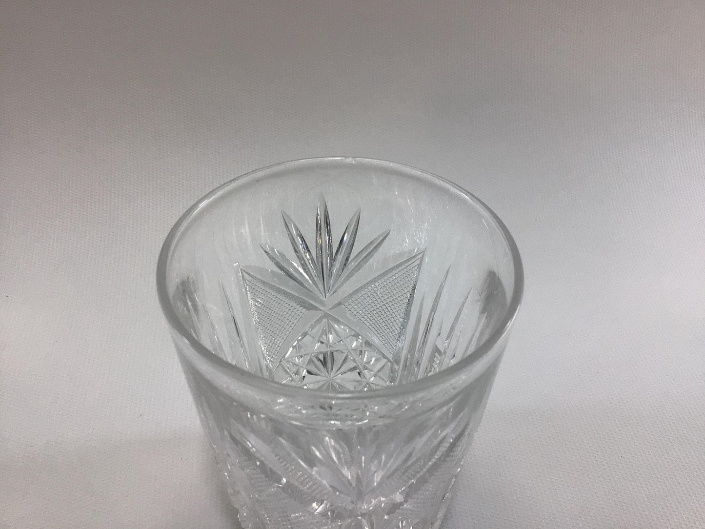 Water Glass 8 fl oz Antique Cut Clear Crystal Starburst Hatch and Tooth Design