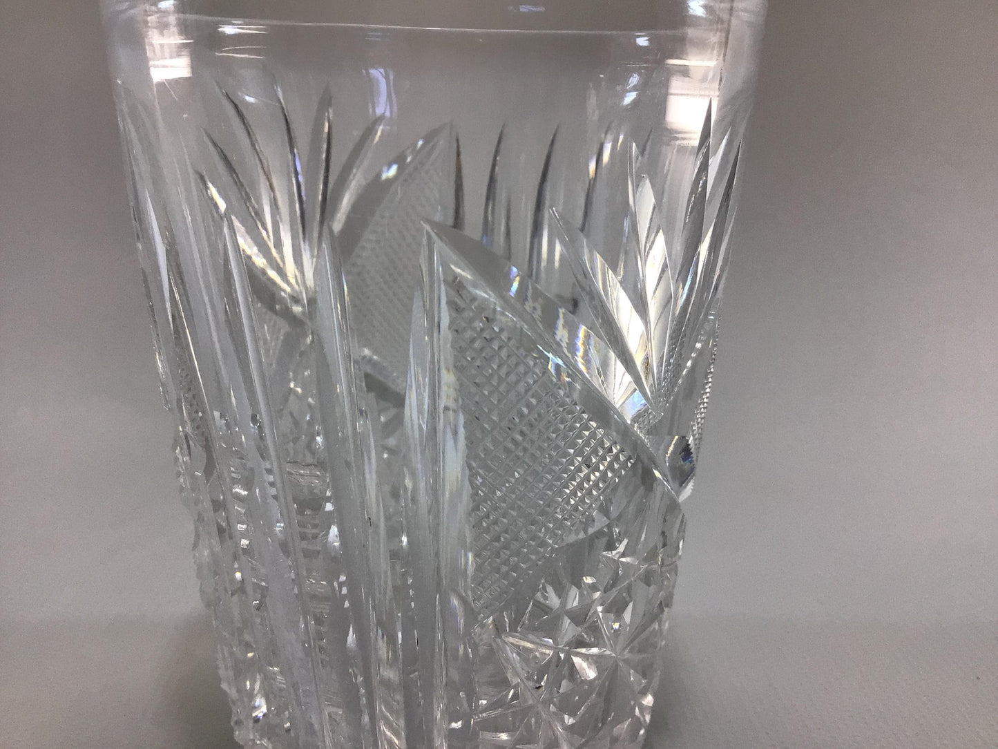 Water Glass 8 fl oz Antique Cut Clear Crystal Starburst Hatch and Tooth Design