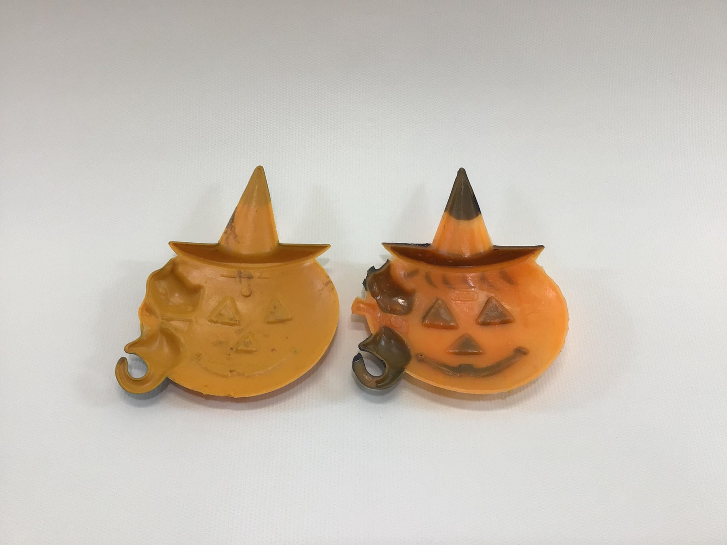 Halloween Cake Toppers 2 Vintage Kitschy Holiday Party Collectibles Jack O Lantern and Black Cat