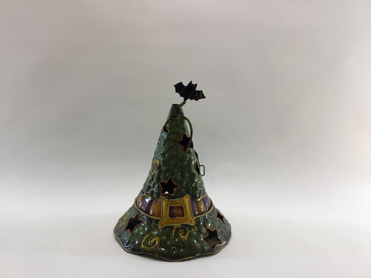 Votive Candle Holder Halloween 9" Tin Witches Hat Vintage Holiday Home Decor