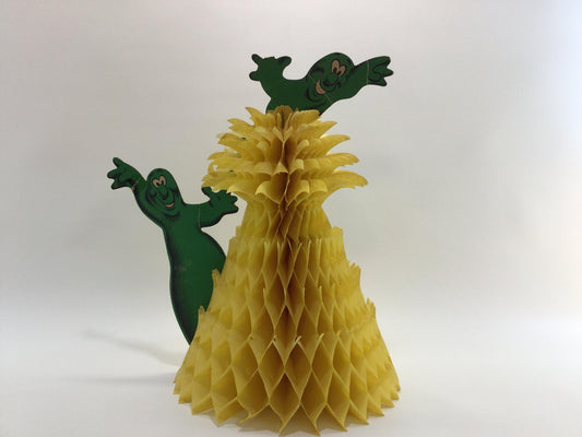 Green Ghosts Halloween Decoration Vintage Paper Honeycomb Kitschy Fun Holiday Table Decor 14" Made in USA