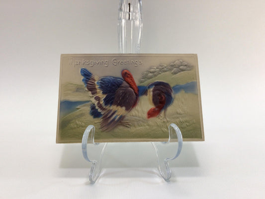 Antique Thanksgiving Novelty Postcard Embossed Airbrush Wild Turkeys