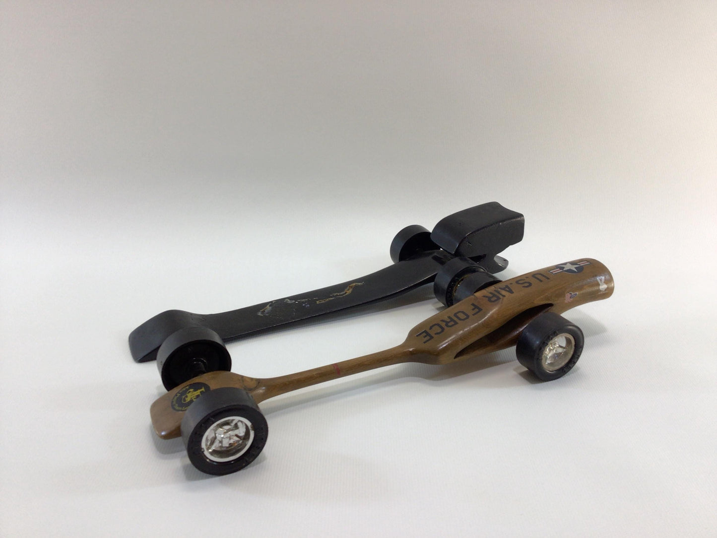 Pinewood Derby Modern Fantasy Race Cars Vintage Handcrafted Wooden Toy JPS US Air Force Top Fuel Dragster and Partial Black Cobra Dragster