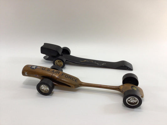 Pinewood Derby Modern Fantasy Race Cars Vintage Handcrafted Wooden Toy JPS US Air Force Top Fuel Dragster and Partial Black Cobra Dragster