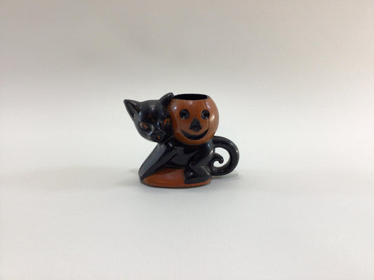 Hard Plastic Rosbro Cat and JOL Halloween Candy Container Kitschy Collectible Vintage Holiday Display