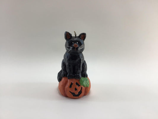 Halloween 6" Candle Black Cat on Jack O Lantern Vintage Holiday Decor