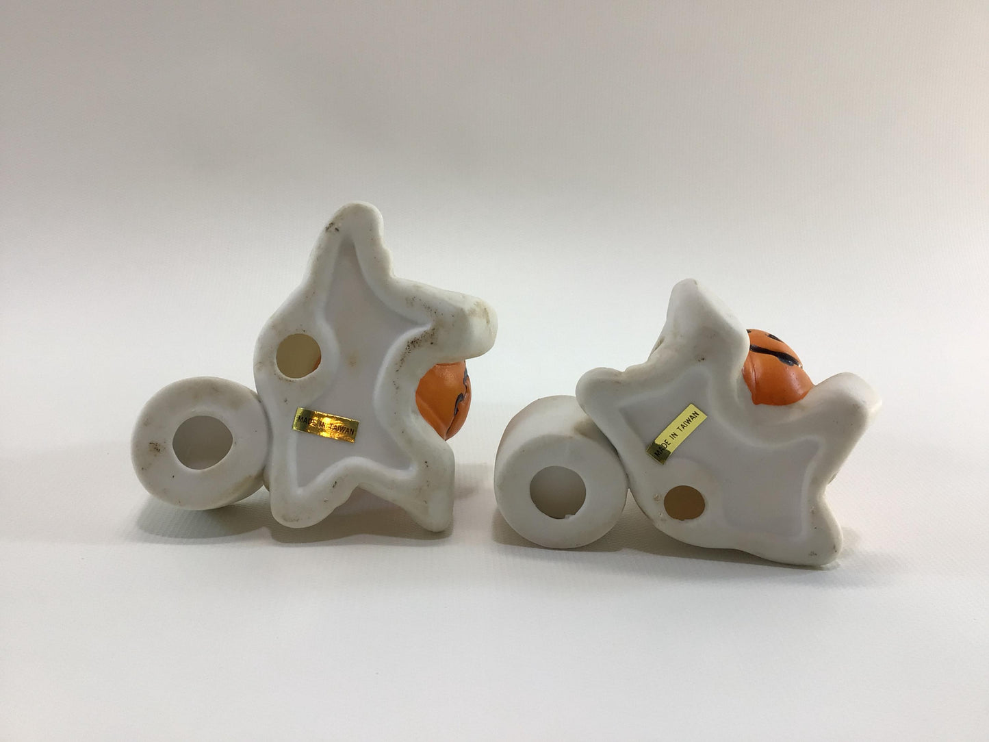 Halloween Taper Candle Holders Bisque Ceramic Made in Taiwan Kitschy Cute Jack O Lantern Holiday Decor