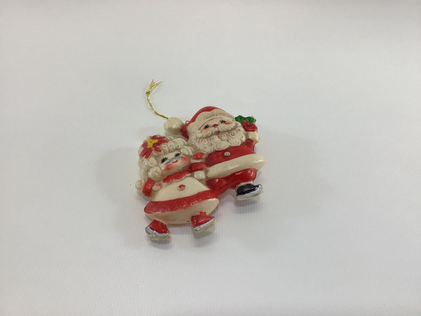 Blow Mold Santa and Mrs Claus Ice Skating Vintage Christmas Tree Ornament