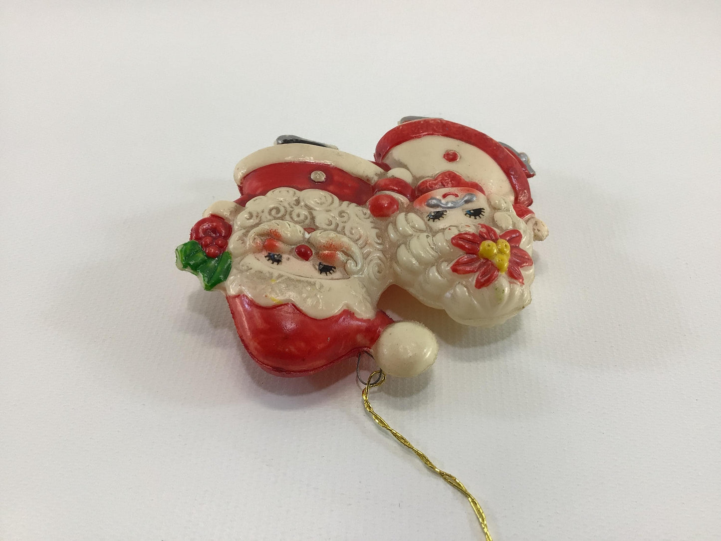 Blow Mold Santa and Mrs Claus Ice Skating Vintage Christmas Tree Ornament