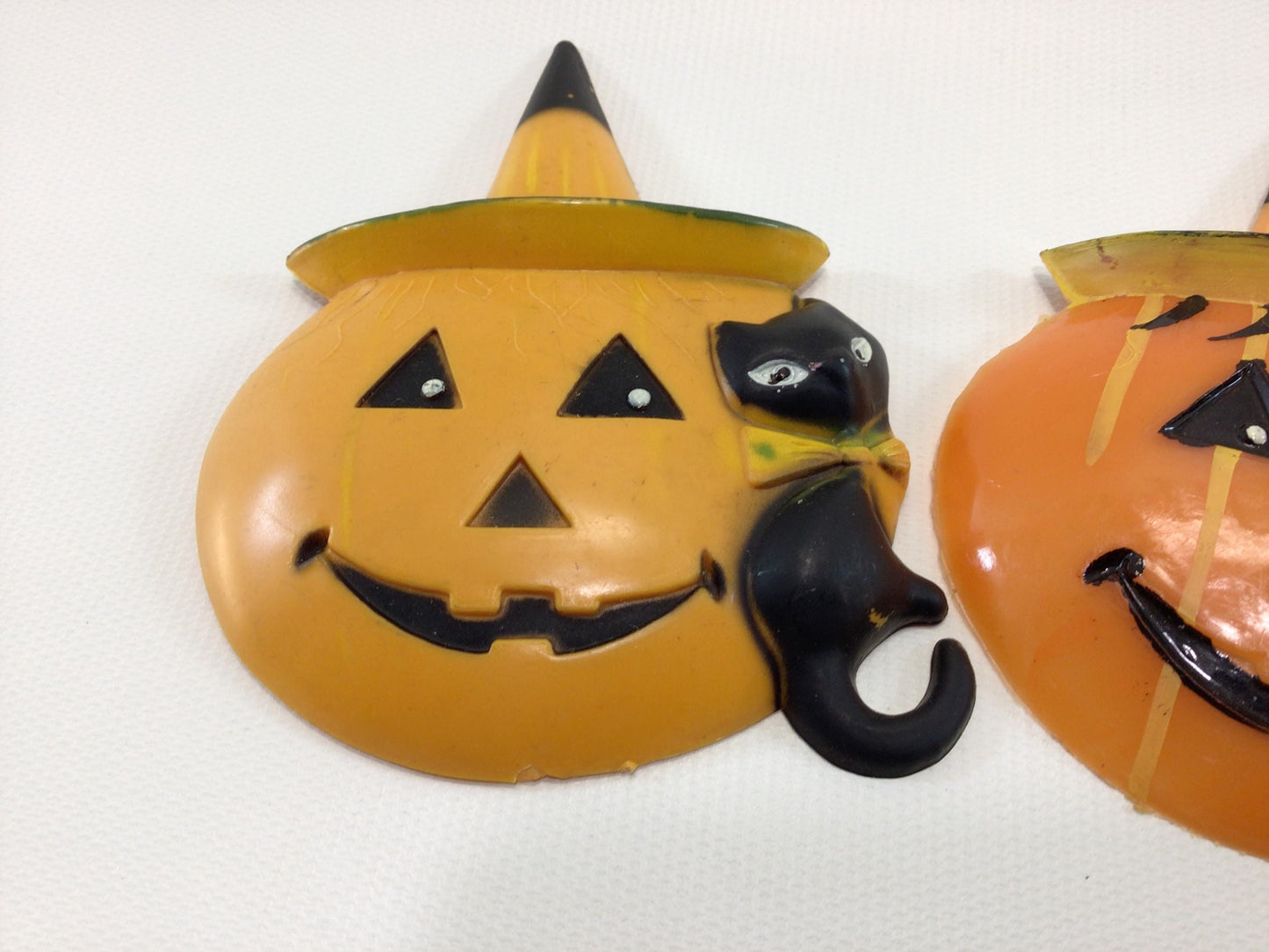 Halloween Cake Toppers 2 Vintage Kitschy Holiday Party Collectibles Jack O Lantern and Black Cat