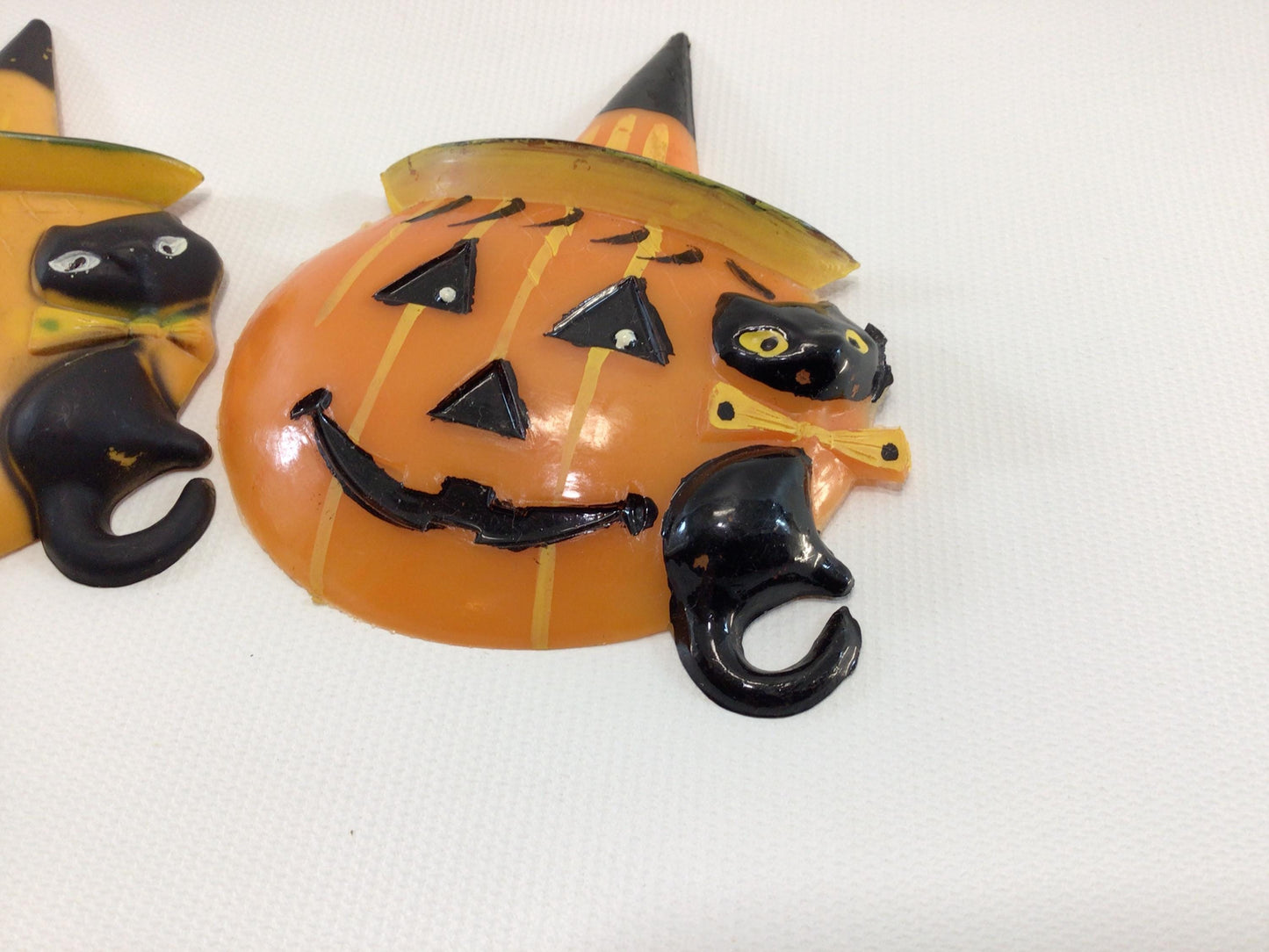 Halloween Cake Toppers 2 Vintage Kitschy Holiday Party Collectibles Jack O Lantern and Black Cat