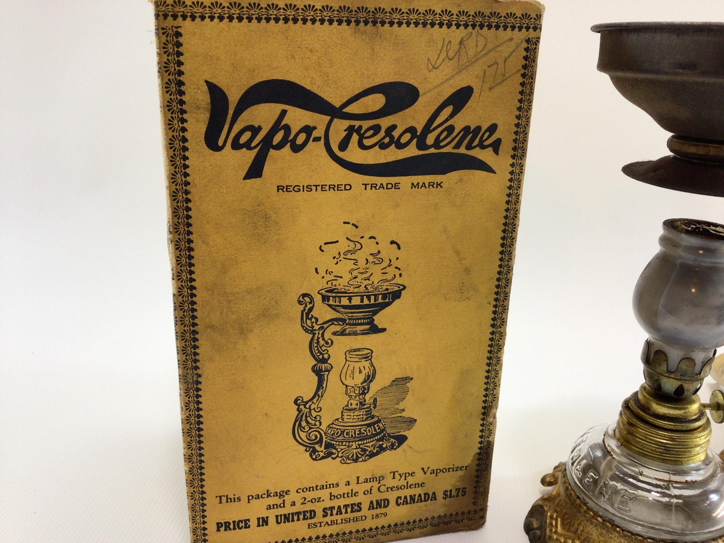 Vapo Cresolene Antique Vaporizer Stand and Box Victorian Medicinal Home Remedies Ephemera